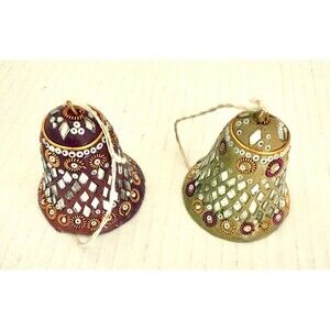Vintage Mosaic Mirrored Bell Ornaments 2" Lot 2